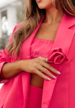 Broszka W Ksztalcie Rozy Think About Me Neonowy Rozowy