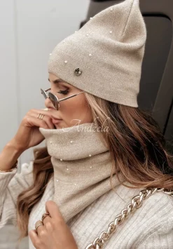 Czapka Beanie Z Perelkami It'S Colder Bezowa