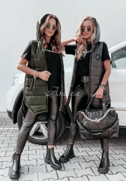 Dluga Asymetryczna Kamizelka Z Kapturem Mardin Khaki