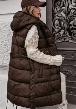 Dluga Dwustronna Kamizelka Z Futerkiem Zero Degrees Czekoladowa