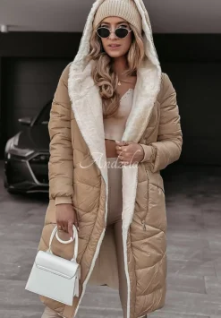 Dluga Dwustronna Kurtka Z Futerkiem Scents Of Winter Camelowa