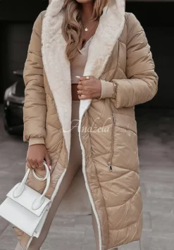 Dluga Dwustronna Kurtka Z Futerkiem Scents Of Winter Camelowa