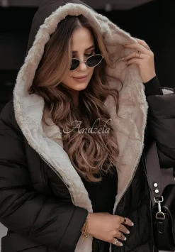 Dluga Dwustronna Kurtka Z Futerkiem Scents Of Winter Czarna
