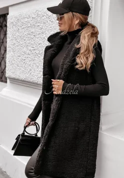 Dluga Kamizelka Z Imitacji Kozucha Winter Ice Czarna