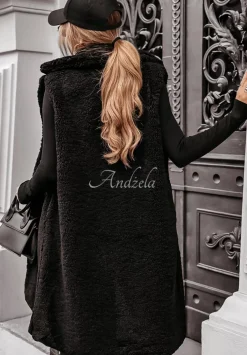 Dluga Kamizelka Z Imitacji Kozucha Winter Ice Czarna