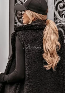 Dluga Kamizelka Z Imitacji Kozucha Winter Ice Czarna