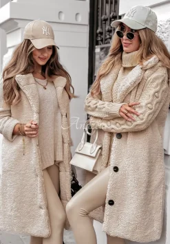 Dluga Kamizelka Z Imitacji Kozucha Winter Ice Bezowa