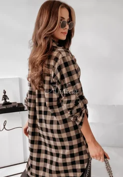 Dluga Koszula Oversize W Krate Kopenhaga Bezowa