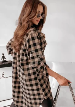 Dluga Koszula Oversize W Krate Kopenhaga Bezowa