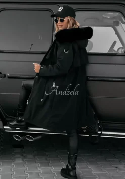 Dluga Kurtka Parka Z Futerkiem White Oaks Czarna