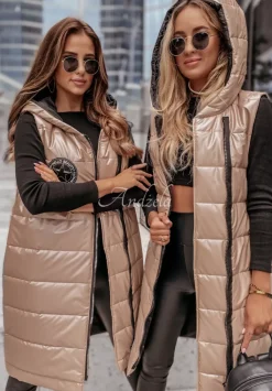 Dluga Pikowana Kamizelka Hello Beauty Bezowa