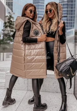 Dluga Pikowana Kamizelka Hello Beauty Bezowa