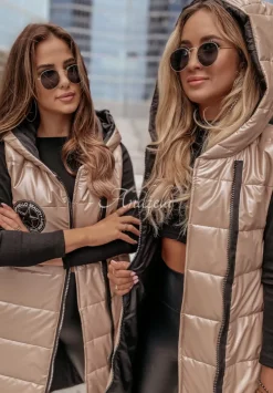 Dluga Pikowana Kamizelka Hello Beauty Bezowa
