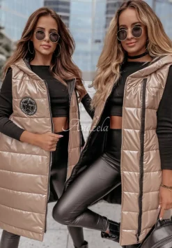Dluga Pikowana Kamizelka Hello Beauty Bezowa