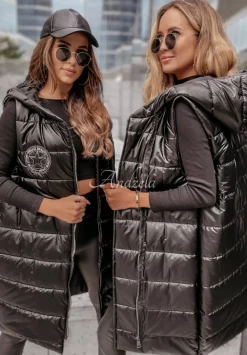Dluga Pikowana Kamizelka Hello Beauty Czarna