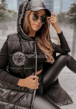 Dluga Pikowana Kamizelka Hello Beauty Czarna