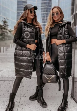 Dluga Pikowana Kamizelka Hello Beauty Czarna