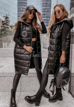 Dluga Pikowana Kamizelka Hello Beauty Czarna