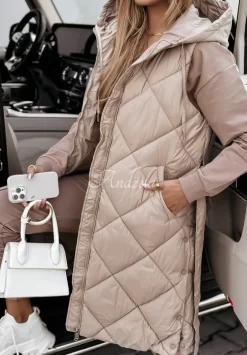 Dluga Pikowana Kamizelka Cold Days Bezowa