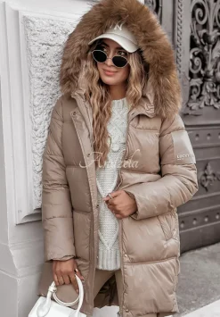 Dluga Pikowana Kurtka Happy Season Bezowa