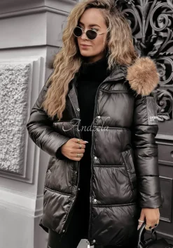 Dluga Pikowana Kurtka Happy Season Czarna