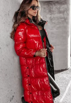 Dluga Pikowana Kurtka Winter Wonders Czerwona