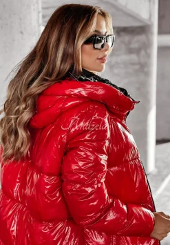 Dluga Pikowana Kurtka Winter Wonders Czerwona