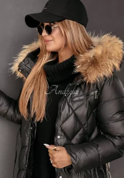Dluga Pikowana Kurtka Z Futerkiem Hello Cold Days Czarna