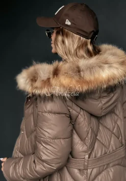 Dluga Pikowana Kurtka Z Futerkiem Hello Cold Days Czekoladowa