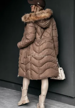 Dluga Pikowana Kurtka Z Futerkiem Hello Cold Days Czekoladowa