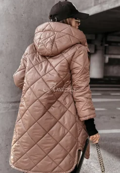 Dluga Pikowana Kurtka Z Kapturem Feeling Of Winter Camelowa
