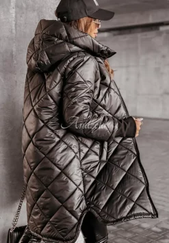Dluga Pikowana Kurtka Z Kapturem Feeling Of Winter Czarna