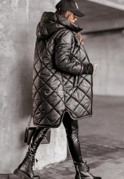 Dluga Pikowana Kurtka Z Kapturem Feeling Of Winter Czarna