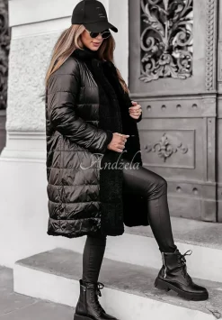 Dlugi Dwustronny Plaszcz Z Imitacji Kozucha Winter Ice Czarny