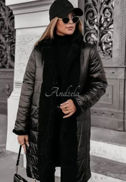 Dlugi Dwustronny Plaszcz Z Imitacji Kozucha Winter Ice Czarny