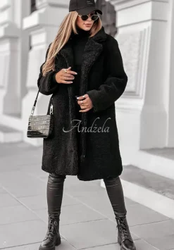 Dlugi Dwustronny Plaszcz Z Imitacji Kozucha Winter Ice Czarny