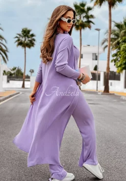 Dlugi Kardigan Oversize Back To Basics Liliowy
