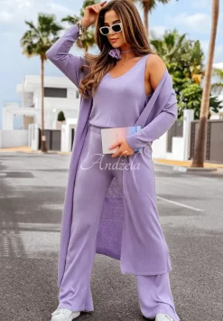 Dlugi Kardigan Oversize Back To Basics Liliowy
