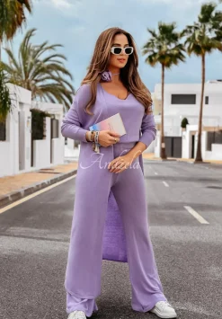 Dlugi Kardigan Oversize Back To Basics Liliowy