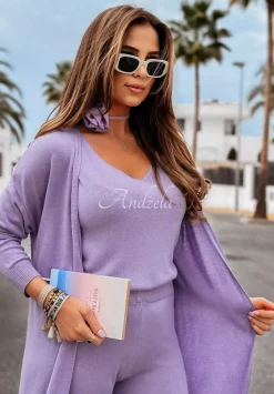 Dlugi Kardigan Oversize Back To Basics Liliowy