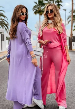 Dlugi Kardigan Oversize Back To Basics Liliowy