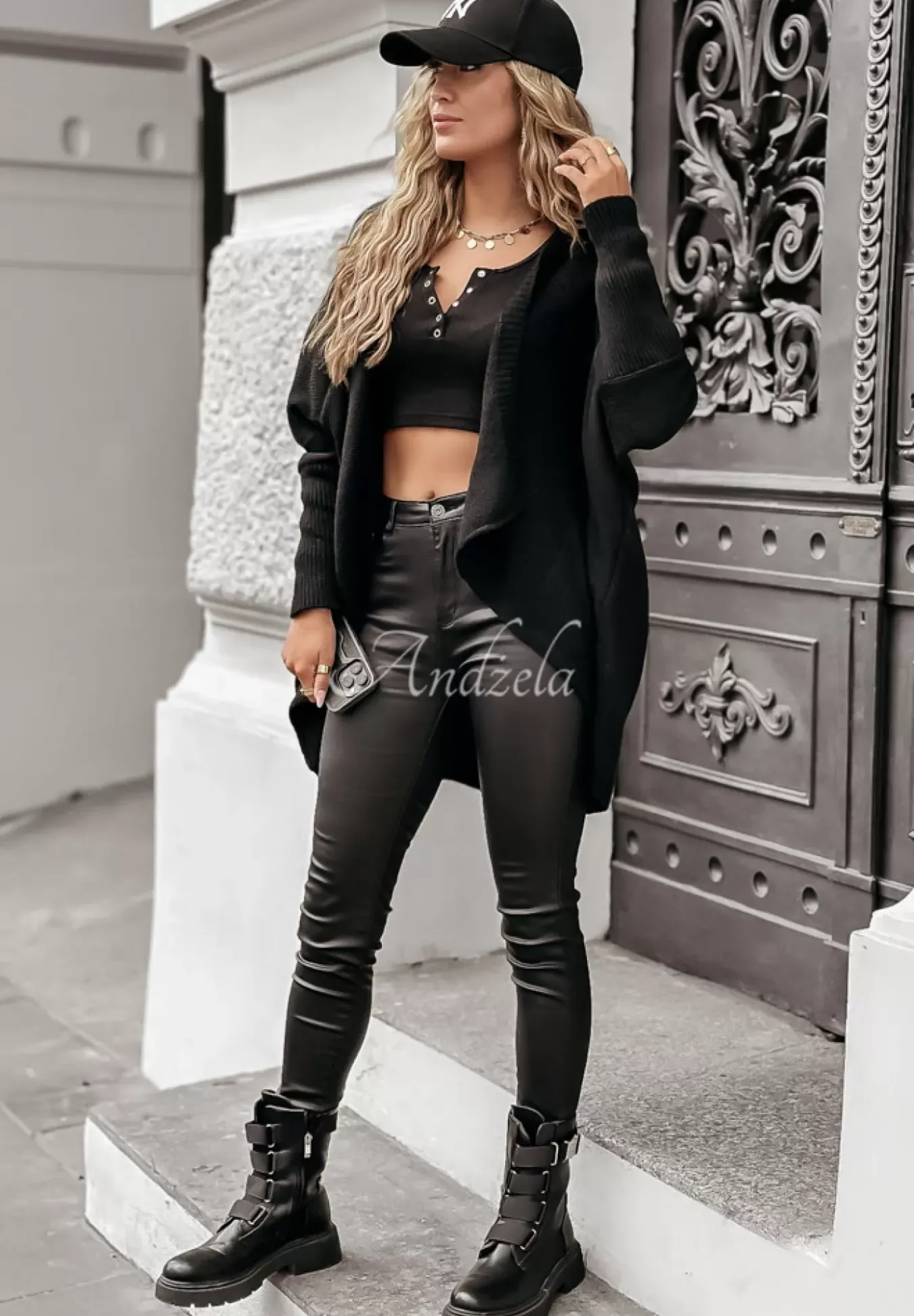 Dlugi Kardigan Oversize Colorful Trees Czarny