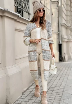 Dlugi Kardigan Oversize W Paski Caswell Szary