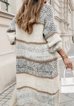 Dlugi Kardigan Oversize W Paski Caswell Szary