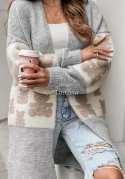 Dlugi Kardigan Oversize W Misie Teddy Lover Szary