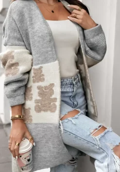 Dlugi Kardigan Oversize W Misie Teddy Lover Szary