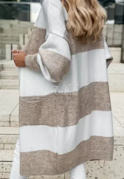 Dlugi Kardigan Oversize W Paski I Melt For You Bezowo-Bialy