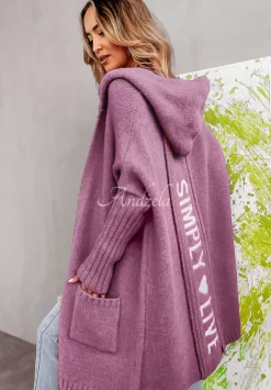 Dlugi Kardigan Oversize Z Kapturem Simply Live Liliowy