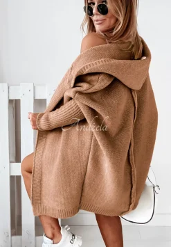 Dlugi Kardigan Oversize Z Kapturem Montevista Camelowy