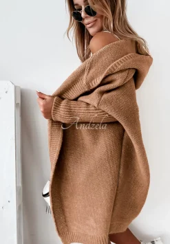 Dlugi Kardigan Oversize Z Kapturem Montevista Camelowy